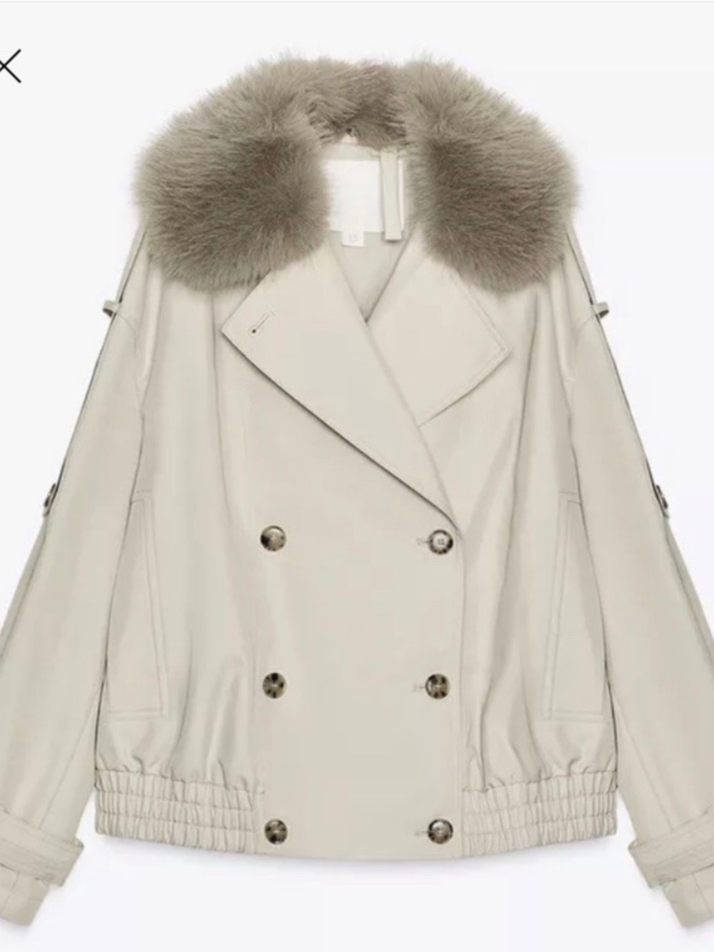 Zara Cream Trench Coat with Taupe Faux Fur Collar